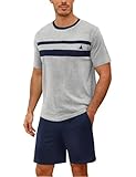 Marvmys Schlafanzug Herren kurz Baumwolle Sommer Kontrastfarben Pyjama Zweiteilige Kurzarm V-Ausschnitt T-Shirt und Shorts S-3XL