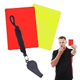 Anwangda Schiedsrichter Karte Set, Fußball-Schiedsrichter Rote und Gelbe Karten mit Schiedsrichterpefeife und Pfeifenschnur, Schiedsrichter-Tool für Fußballspiele für den Wettbewerb(Rot, Gelb)