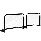 HOMCOM Fußballtor 2er Set Klappbar Fussballtore mit Metallrahmen für Kinder und Erwachsene, Garten, 90 x 36 x 60 cm, Schwarz