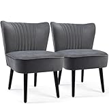 RELAX4LIFE Polsterstuhl 2er Set, Relaxsessel mit Holzbeinen, Gepolstertem Sitz & Hoher Rückenlehne, Loungesessel Modern, Samtsessel für Wohnzimmer Schlafzimmer