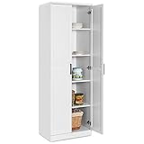 COSTWAY 5 stöckiger Küchenschrank 178cm, Hochschrank Küche mit 2 Türen & verstellbaren Regalen, Vorratsschrank freistehend, Aufbewahrungsschrank für Badezimmer, Küche, Schlafzimmer, Weiß