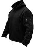 TACVASEN Herren Fleecejacke Military Outdoor Winddichte Jacke mit Kapuze- Gr. XL, Schwarz