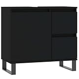 vidaXL Badezimmerschrank, Waschbeckenunterschrank mit viel Stauraum, Badschrank mit Eisenbeinen, Bad Unterschrank Waschbeckenschrank Badmöbel, Schwarz Holzwerkstoff