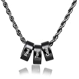 Amsgedhie Edelstahl Herren Schwarz Personalisierte Halskette : Name Personalisierte Herren Halskette - Karabinerverschluss Kette 60cm Minimalistischer Schmuck Personalisiertes Papa Geschenk (Name 3)
