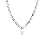 Skcess Herren Ketten Silber, Edelstahl Necklace Men Halskette Mit Buchstaben-Anhänger M Halsketten Mit Anhänger Männer Schmuck Geschenke Kettenlänge 50 CM