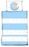 one-home Kinder Baby Bettwäsche 100x135 cm + 40x60 cm Teddy Bären Sterne Mond für Jungen und Mädchen weiche Mikrofaser Kinderbettwäsche Set, Farbe:blau