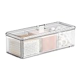 PAVSTINE Make Up Kosmetik Organizer 3 Fächern, Schminke Aufbewahrung mit Deckel, Wattestäbchen Behälter, Schmink Organizers für Schminktisch, Badezimmer, Transparent