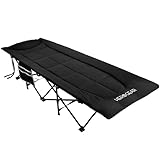 HEROGEAR Feldbett klappbar mit bequemer Baumwollfüllung [integriertes Kissen & Matratze] Gästebett Campingbett Strandliege Gartenliege Reisebett Erwachsene Faltliege Klappbett | 190 x 67 cm (Schwarz)