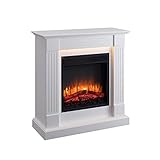 RICHEN Ladina Elektrokamin - Elektrischer Standkamin mit Heizung 1000/2000 W, realistischer 3D-Flammeneffekt, LED-Beleuchtung, Fernbedienung programmierbar, Timer, Thermostat - Weiß
