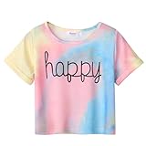 Arshiner T-Shirt Mädchen Kurz Batik Kinder Sommer Oberteile Tie-dye Rundhals Kurzarm Shirt Sport Casual Tshirts für Mädchen 9-10 Jahre