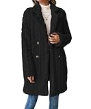 GRMLRPT Damen Lang Winterjacke Revers Parka Elegant Trenchcoat Mantel Oversize Plüschjacke Plüschmantel Teddy Fleece Jacke Cardigan Outwear Coat(Schwarz,XL)