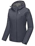 Little Donkey Andy Damen wasserdichte Ski-Snowboardjacke Winddichter Warmer Mantel mit Abnehmbarer Kapuze Schwarz Heide L