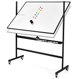 COSTWAY mobiles Whiteboard mit Ständer, 90 x 120 cm, Doppelseitige Magnettafel Höheverstellbar & 360° drehbar, magnetische Weißtafel mit Rollen, Whiteboard Abwischbar Beschreibar inkl. Zubehör