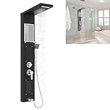 YUENFONG 5-in-1 Duschpaneel Duschsystem aus Edelstahl, Multifunktionales Dusche, Inkl. Regendusche, Waterfall, Rückenmassage, Handbrause, Einfache Wandmontage, Schwarz