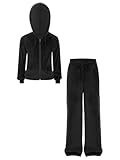 Runhomal Sportkleidung Mädchen Jogginganzug Langarm Sportanzug 2tlg Tracksuit Samt Hoodie + Sporthose Freizeitanzug Trainingsanzug Kinder 5-13 Jahre Schwarz 146-152