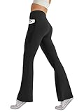 Glacspyg Yogahose Damen mit Taschen Freizeit Jogginghose High Waist Sporthose Elastische Weite Bootcut Jazzpants Schwarz M