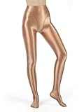 Xnihocha Damen Glossy Strumpfhose Hohe Taille Sexy Sport Leggings Atmungsaktive Pantyhose Fitness Training Tanzen Hosen Goldener Kaffee XXL