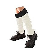 Generisch Farbige gestrickte Overknee-Socken als warme Beinwärmer für kalte Tage langlebige lange Strümpfe mit weicher Struktur hoher Elastizität (White, 40cm)