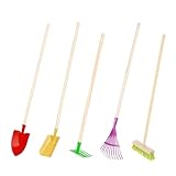 Rekord – Gartengeräte-Set für Kinder – 5-teilig, stabil aus Metall mit Holz-Stiel – Schaufel, Spaten, Harke, Besen & Kinderrechen – Gartenspielzeug für kleine Gärtner – Garten-Set & Gartenwerkzeug