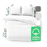 JACOBSON Bettwäsche 200x220 Set - 100% Baumwolle Bettbezug 200x220 cm + 2 Kissenbezüge 80x80 cm, Perkal Bettwäsche 3-teilig mit Reißverschluss (200x220cm, Weiß, 3-teilig)