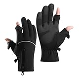 Warme Fahrradhandschuhe – 2-Fingerlose Touchscreen-Skihandschuhe | rutschfeste Arbeitshandschuhe für Herren, wasserdicht, kaltes Wetter, Handschuhe zum Skifahren, Wandern, Radfahren