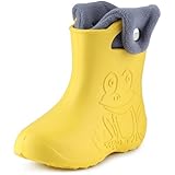 Ladeheid EVA Kinder Jungen Mädchen Gummistiefel Regenschuhe gefüttert Regenstiefel Gummischuhe LA-CA-04 (Gelb/Grau, 24/25 EU)