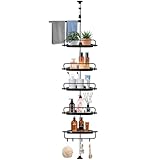 NEMMXUB Teleskop-Duschregal Ohne Bohren, Höhenverstellbares Ecke Edelstahl Eckregal Bad Badregal mit 5 Körben und 1 Handtuchhalter、4 Häkchen für Dusche Bad und Haushalt höhenverstellbar von 95-320 cm