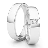 Freundschaftsringe Silber 925 Paarpreis Spannring-Optik Massiv Nickelfrei Zirkonia Stein Trauringe Eheringe Partnerringe 100% Made in Germany- Inkl. Gratis Etui + Gravur (Hochglanz Poliert)