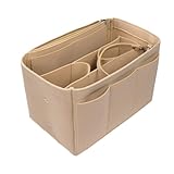 Handtaschen Organizer,Filz Taschenorganizer mit Entnehmbare Fächer,Handtaschenordner Organizer Tasche mit Reißverschluss,Bag in Bag Handtaschenordner Beige,Taschenorganizer Shopper mit Schlüsselkette