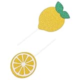 FELTECHELECTR 24 Stück Zitronen Kuchen und Cupcake Topper mit Glitter Vormontierte Party Dekoration für Kuchen und Desserts