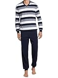 Schiesser Herren Lang Mit Bündchen - Nightwear Set Zweiteiliger Schlafanzug, Dunkelblau_159623, 50 EU