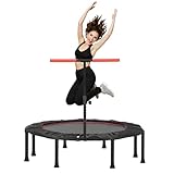 LIFERUN Mini Trampolin Indoor Erwachsene Ø128cm, Fitness Trampoline Klein,Jump Rebounder Workout,Tragfähigkeit 150kg,Stabiler Leise Gummiseilfederung,Höhenverstellbaren Griffen,Zuhause, Rot