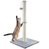 Dimaka 86,4 cm hoher Kratzbaum für große Katzen und Kätzchen, hoher vertikaler Kratzbaum mit hochwertigem natürlichem Sisalseil und interaktivem hängenden Ball für Hauskatzen (Grau, 86,4 cm)