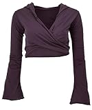 GURU SHOP Wickeltop, Yogatop, Langarmshirt mit Trompetenärmeln, Aubergine, Baumwolle, Size:L (40)