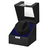 SONGMICS Uhrenbeweger, Automatik Uhrenbeweger 1 Uhr, Uhrenbox, Premium-Motor, mit LED-Licht, verstellbarem Uhrenkissen, Schloss, 4 Rotationsmodi, USB-C-Ladekabel, schwarz JWB030B01