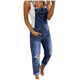 Simply Stretch Denim Jeans Bib Washed Overalls Strampler Ripped Damen Denim Damen Jeans, dunkelblau, XXL
