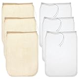 Qianyu 6 Stück Nussmilchbeutel Lebensmittelechtes Nylon Baumwoll-Nussmilchbeutel Wiederverwendbar Feines Netz Vielseitig Verwendbar Waschbar zum Abseihen von Fruchtsaft Nussmilch Tee Kaffee Joghurt