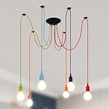 Lightess Pendelleuchte Spinne 6-Flamming Bunt Kronleuchter Kinder Deckenlampe E27 Hängeleuchte für Kinderzimmer Wohnzimmer Schlafzimmer