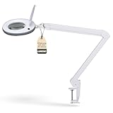Lumeno LED Lupenleuchte 7215GR Lupenlampe mit 127 mm Echtglaslinse, Arbeitsplatzlampe, Kosmetiklampe, geeignet für Kosmetik, Bastler, Lesehilfe Vergrößerungslampe, 5 Dioptrien Grau
