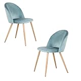 GrandCA HOME 2er Set Esszimmersessel, 2er-Set Samt Esszimmerstühle mit Eisenbeinen in Holzoptik, vielseitig für Büro, Café, Küche, Wohnzimmer, Schlafzimmer (Grün,2)