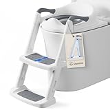 DEANIC Toilettensitz Kinder mit Treppe, Töpfchen mit Leiter,PU Gepolstert, Toilettenaufsatz für Kinder ab 1-7 jahre, Klositz für Kinder 38-47cm (Grau)