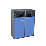 DFHS46JK Mülleimer für draußen 38L/80L Outdoor-Mülltonne, doppelte Fässer, quadratische Blaue Metall-Mülltonne, Moderne, kommerzielle, große Mülltonnen for den Haushalt Mülleimer(Groß)
