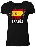 Damen T-Shirt mit Spanien Länder Fahne/Flagge in Herzform für Fans & Supporter und Fußball EM WM - auch als Geschenk für Fußball Trikot Fans