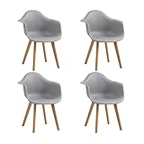 EGOONM 4er Set Esszimmerstühle Armlehne Retro Stuhl Holzbeinen Stuhl im Nordischen Stil-Grau