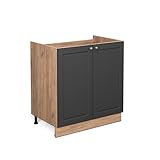 Vicco Spülenunterschrank Fame-Line, Anthrazit-Gold/Goldkraft Eiche, 80 cm ohne Arbeitsplatte