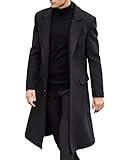 ECDAHICC Herren Casual Slim Fit Wollmantel Lange Jacke Kerbkragen Trenchcoat Einreihiger Mantel Winter Warm Outwear(BL,3XL)