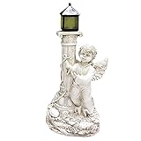 FIYSON Solar Engel Gartenstatuen - Römische Säule LED-Engel-Figur,Säule Figur Cherub Skulptu rLicht,wasserdichte Garten Deko aus Harz,Engel Skulptur Deko Rasen,Hof,Fensterbank,19.5cm (Rechts)