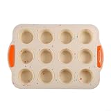 FUBESK Backen Sie perfekt geformte Mini-Leckereien mit diesem 12-Loch-Silikon-Muffinblech, spülmaschinenfestes Design (Beige)