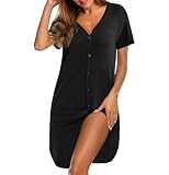 iClosam Nachthemd Damen Kurzarm Nachtwäsche Baumwolle mit Knöpfen Nachtkleid Kurz mit V-Ausschnitt Loungewear für Frauen Sleepwear Bequeme Sleepshirt Knopfleiste S-XXL
