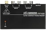 Behringer PP400 Phono Preamp Verstärker für Plattenspieler, RIAA Entzerrer, Niederrauschen, für Heim-Audio-Setup, inkl. Netzteil, Schwarz